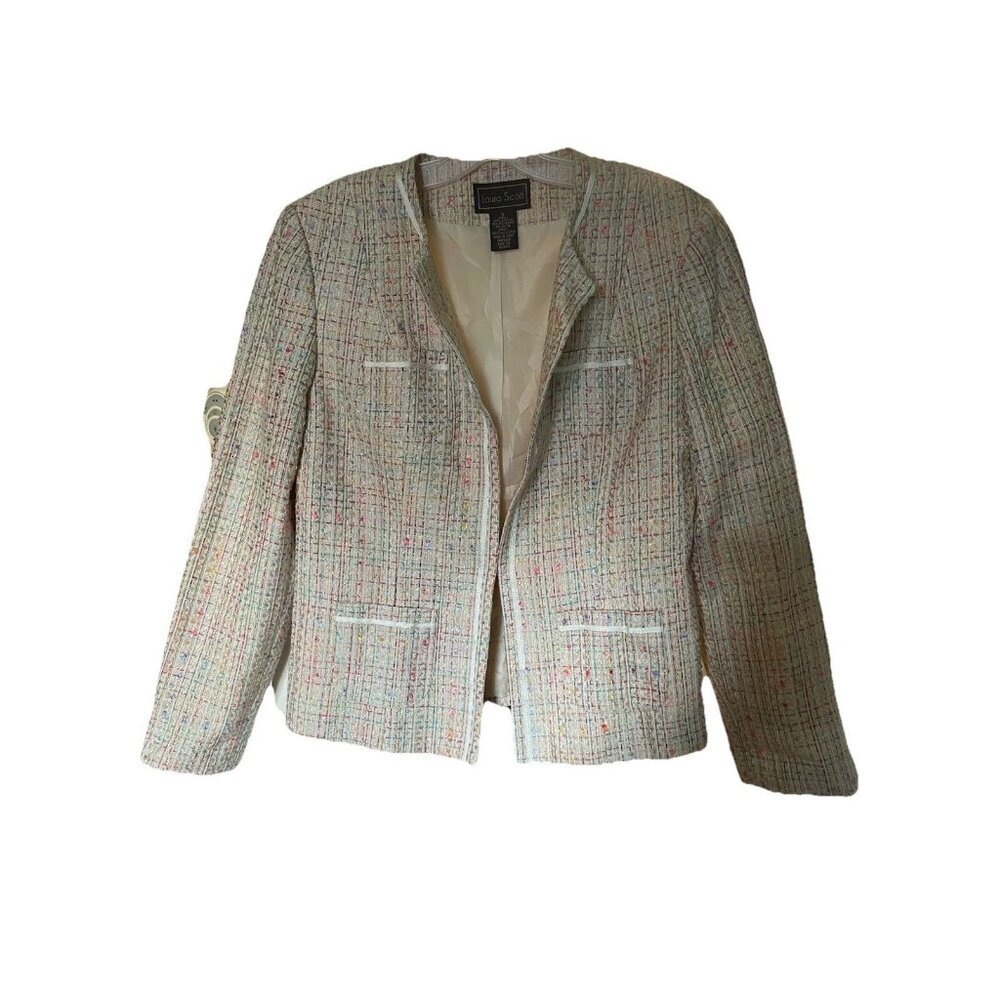 Vintage Laura Scott Pastel Tweed Spring Blazer Women's Size 8 Jacket